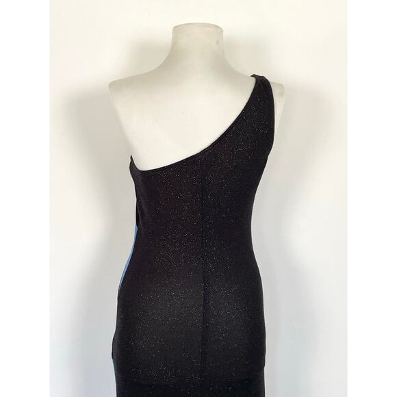 Vintage Water Signs Blue Black One Shoulder Sparkly Formal Maxi Dress Gown M - Picture 7 of 16